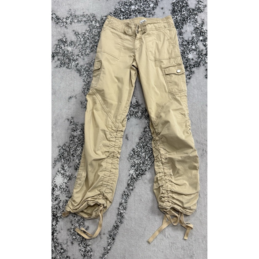 I.AM.GIA Womens Sz XS Cargo Pants Tan Ruched Leg Utility Streetwear Y2K Stretch